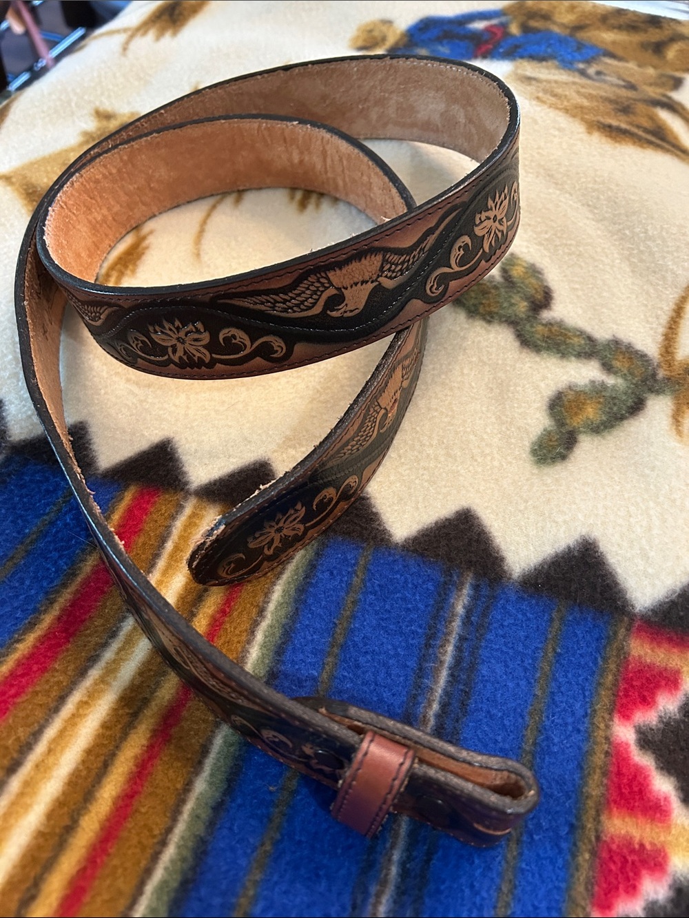 Frontier Series Sz 44 Embossed Eagle Top Grain Cowhide Belt - Brown